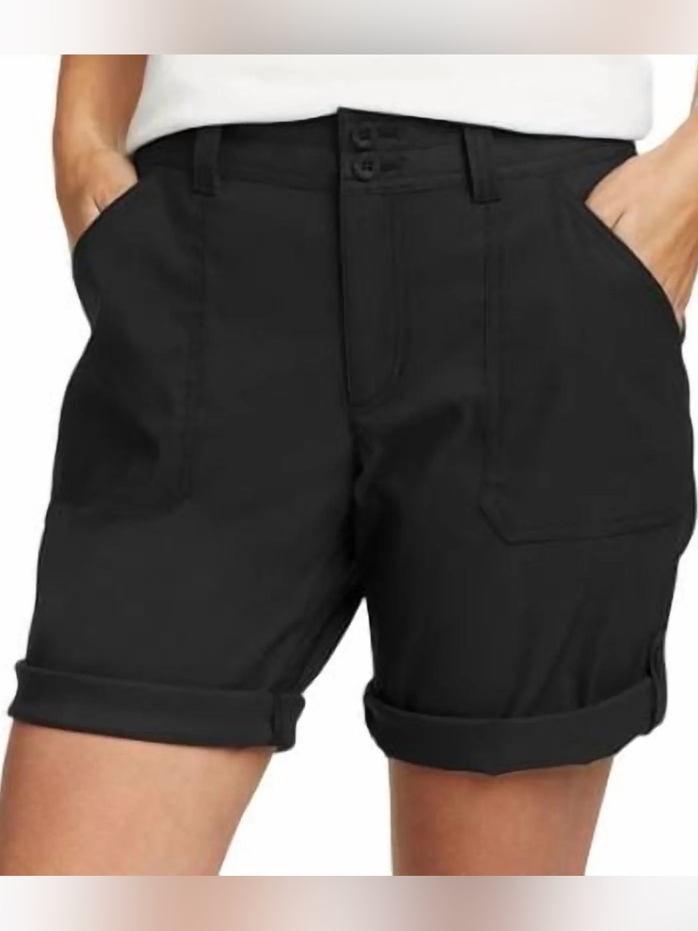 Eddie Bauer Stretch Rolled Hem Adjustable Length Bermuda Black Shorts